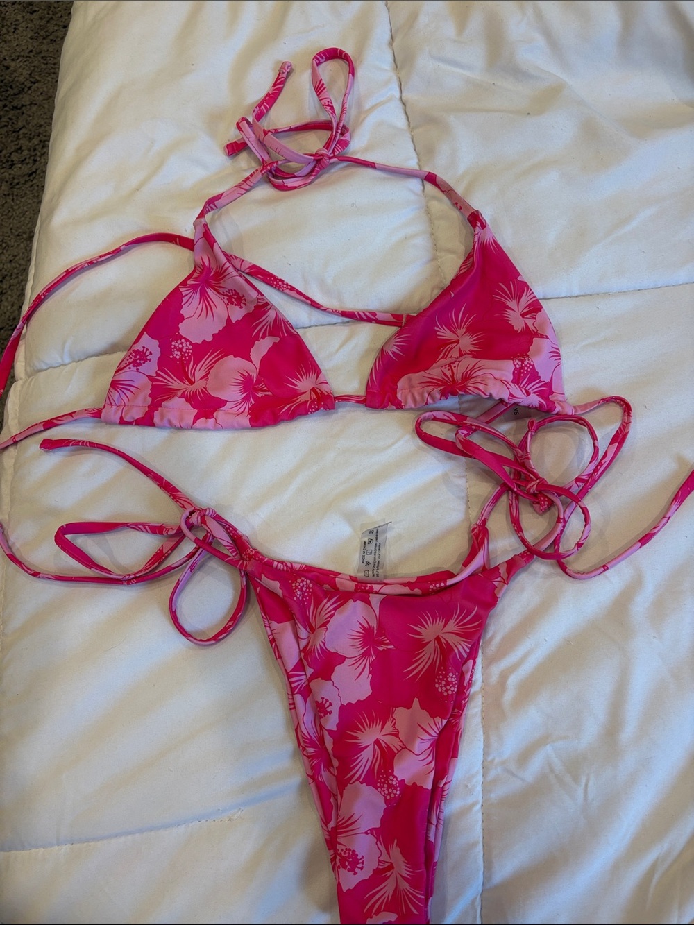 SHEIN Hot Pink Floral String Bikini Set
